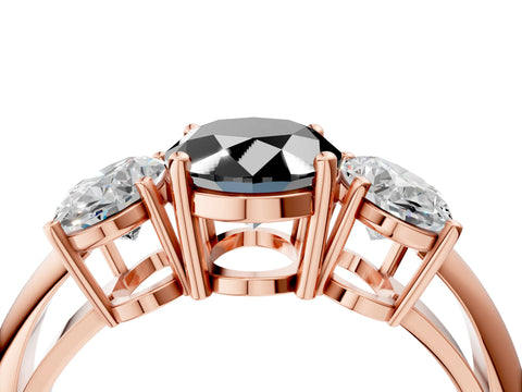 Rose gold Three-Stone Fancy Black Oval Cut Cut Diamond Engagement Ring with Prong Setting on a White Gold Band_4