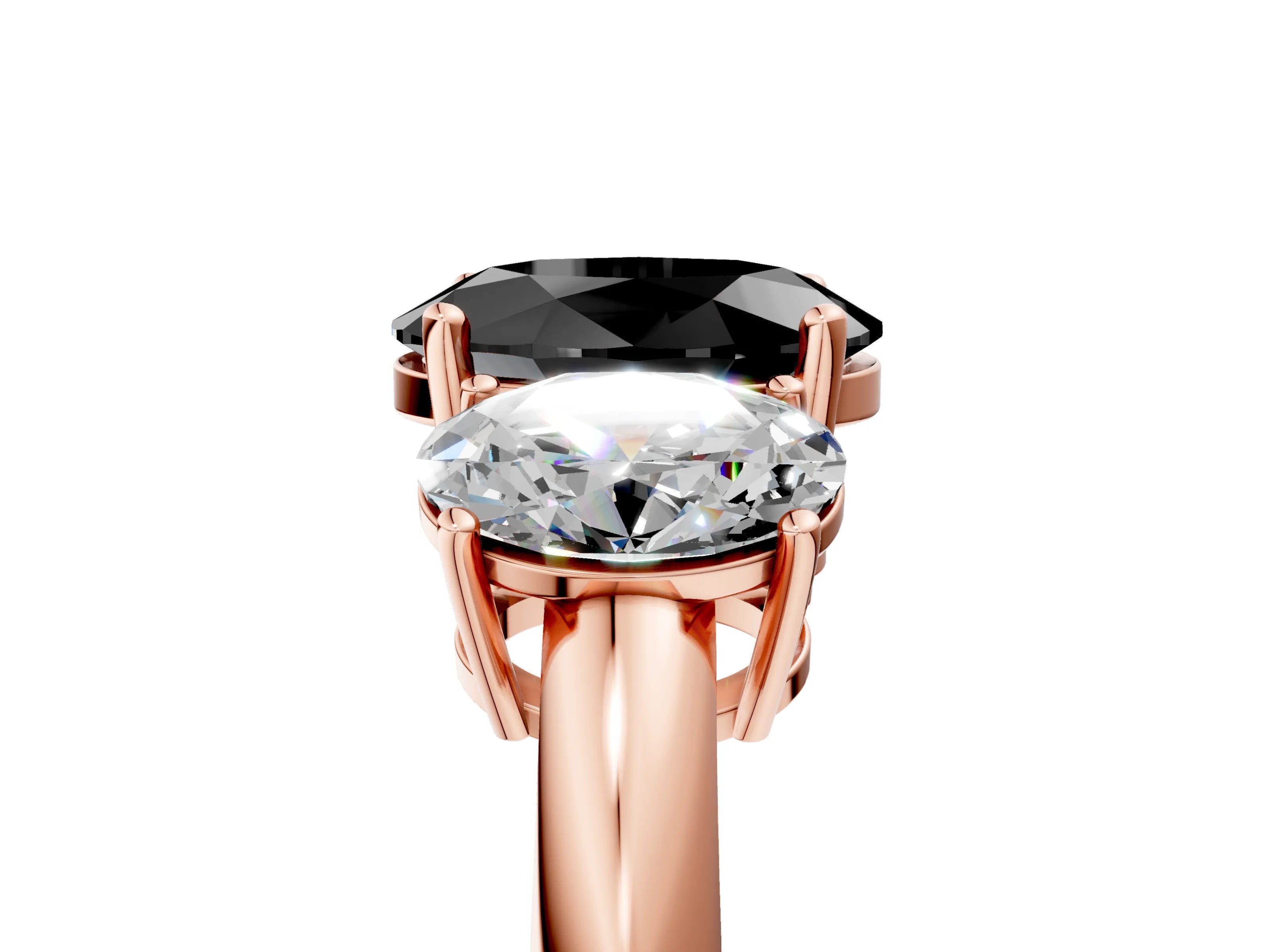 Rose gold Three-Stone Fancy Black Oval Cut Cut Diamond Engagement Ring with Prong Setting on a White Gold Band_5
