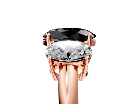 Rose gold Three-Stone Fancy Black Oval Cut Cut Diamond Engagement Ring with Prong Setting on a White Gold Band_5