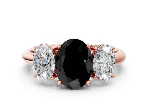 Rose gold Three-Stone Fancy Black Oval Cut Cut Diamond Engagement Ring with Prong Setting on a White Gold Band