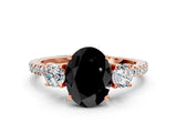 Rose gold Three-Stone Fancy Black Oval Cut Cut Diamond Pavé Band with Prong Setting_15