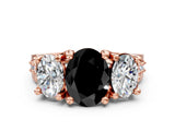 Rose gold Three-Stone Fancy Black Oval Cut Cut Diamond Ring with Channel-Set Band and Four-Prong Setting_12
