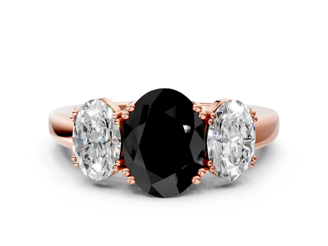 Rose gold Three-Stone Fancy Black Oval Cut Cut Diamond Ring with Channel Set Band and Four-Prong Setting_24