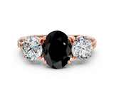 Rose gold Three-Stone Fancy Black Oval Cut Cut Diamond Ring with Channel-Set Band and Prong Setting