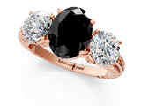 Rose gold Three-Stone Fancy Black Oval Cut Cut Diamond Ring with Channel-Set Band and Prong Setting_1