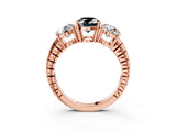 Rose gold Three-Stone Fancy Black Oval Cut Cut Diamond Ring with Channel-Set Band and Prong Setting_3