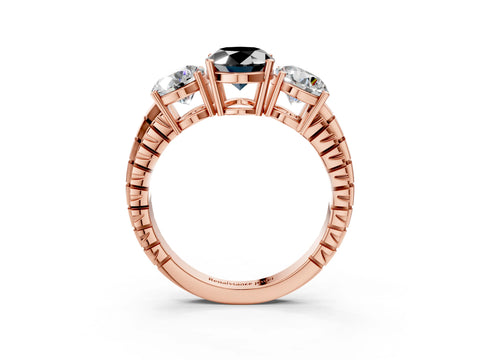 Rose gold Three-Stone Fancy Black Oval Cut Cut Diamond Ring with Channel-Set Band and Prong Setting_3