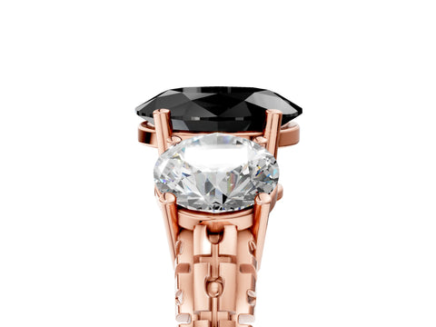 Rose gold Three-Stone Fancy Black Oval Cut Cut Diamond Ring with Channel-Set Band and Prong Setting_5