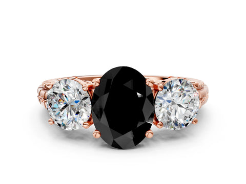 Rose gold Three-Stone Fancy Black Oval Cut Cut Diamond Ring with Channel-Set Band and Prong Setting