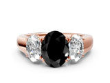 Rose gold Three-Stone Fancy Black Oval Cut Cut Diamond Ring with Prong Setting and Classic Band