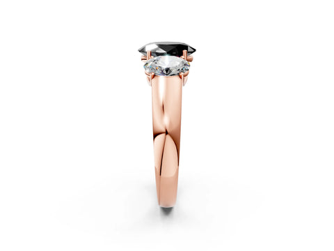 Rose gold Three-Stone Fancy Black Oval Cut Cut Diamond Ring with Prong Setting and Classic Band_2