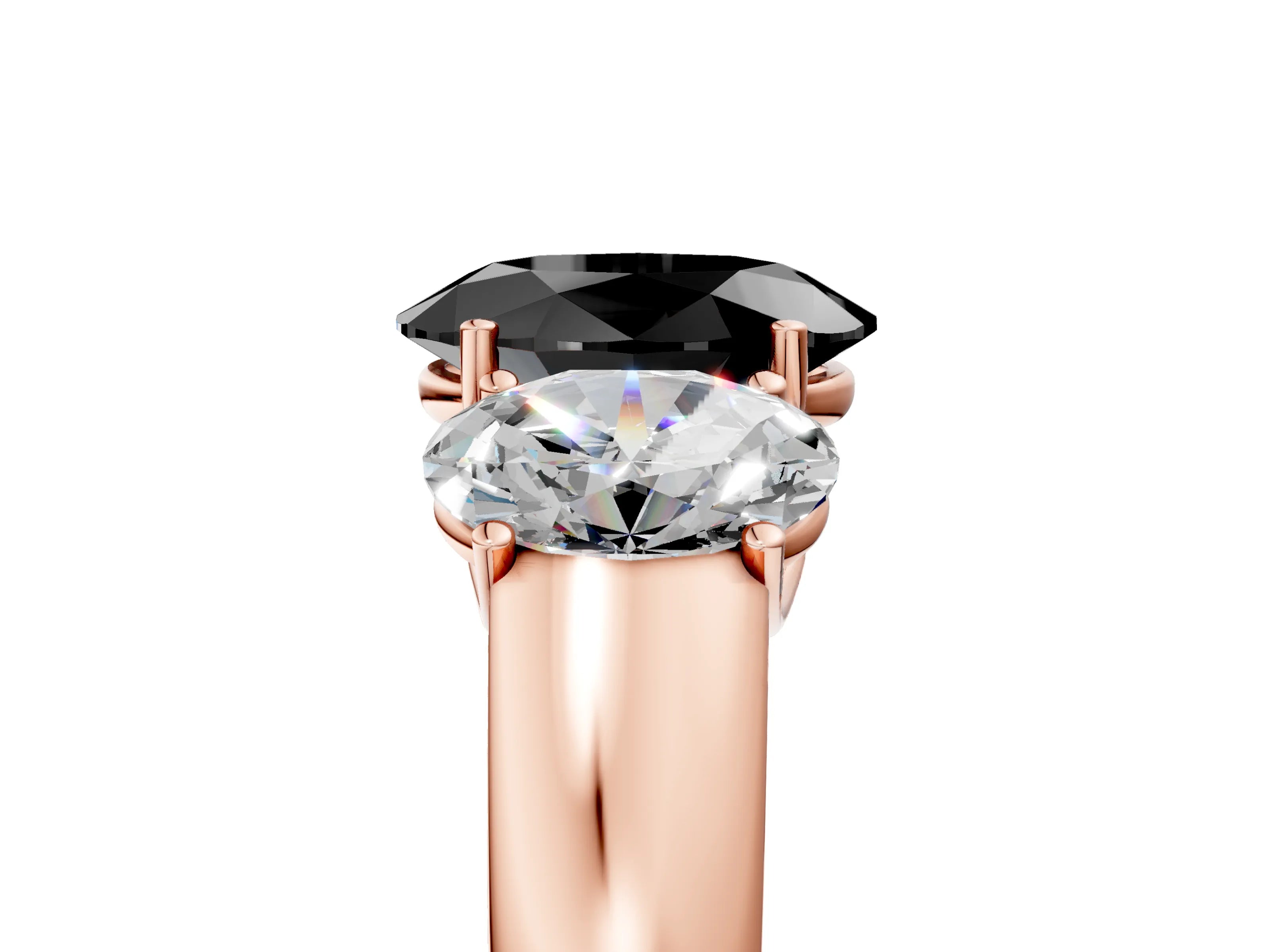 Rose gold Three-Stone Fancy Black Oval Cut Cut Diamond Ring with Prong Setting and Classic Band_5
