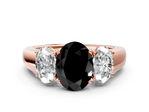 Rose gold Three-Stone Fancy Black Oval Cut Cut Diamond Ring with Prong Setting and Classic Band