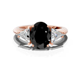 Rose gold Three-Stone Fancy Black Oval Cut Cut Diamond Ring with Trillion Side Stones and Four-Prong Setting_3