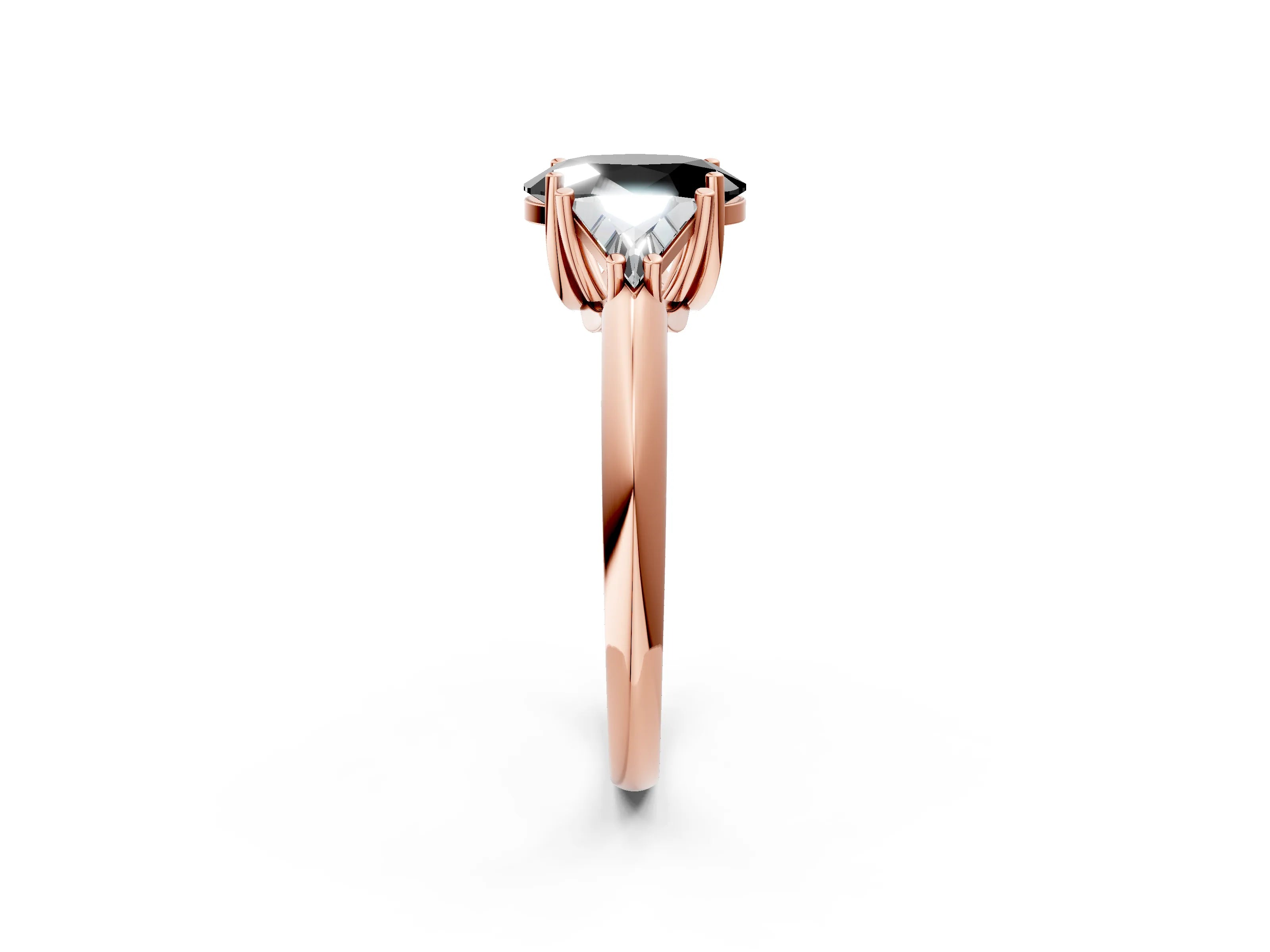 Rose gold Three-Stone Fancy Black Oval Cut Cut Diamond Ring with Trillion Side Stones and Four-Prong Setting_5