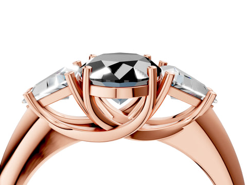 Rose gold Three-Stone Fancy Black Oval Cut Cut Diamond Ring with Trillion Side Stones and Four-Prong Setting_7