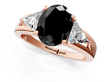 Rose gold Three-Stone Fancy Black Oval Cut Cut Diamond Ring with Trillion Side Stones on a Split Shank Band_1
