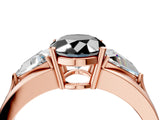 Rose gold Three-Stone Fancy Black Oval Cut Cut Diamond Ring with Trillion Side Stones on a Split Shank Band_4