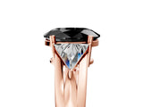 Rose gold Three-Stone Fancy Black Oval Cut Cut Diamond Ring with Trillion Side Stones on a Split Shank Band_5