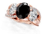 Rose gold Three-Stone Fancy Black Oval Cut Cut Diamond Split Shank Prong Set Ring_1