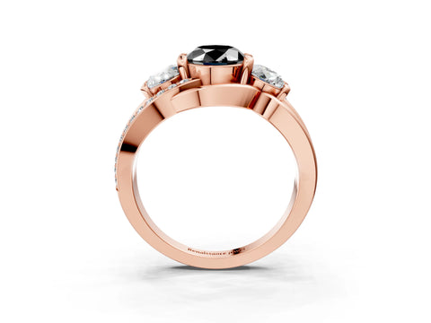 Rose gold Three-Stone Fancy Black Oval Cut Cut Diamond Split Shank Prong Set Ring_3