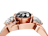 Rose gold Three-Stone Fancy Black Oval Cut Cut Diamond Split Shank Prong Set Ring_4