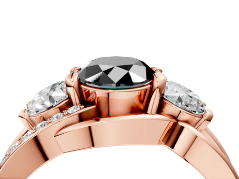 Rose gold Three-Stone Fancy Black Oval Cut Cut Diamond Split Shank Prong Set Ring_4