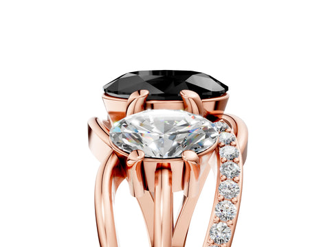 Rose gold Three-Stone Fancy Black Oval Cut Cut Diamond Split Shank Prong Set Ring_5