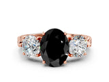 Rose gold Three-Stone Fancy Black Oval Cut Cut Milgrain Band Prong Setting Ring