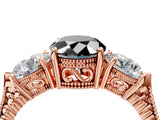 Rose gold Three-Stone Fancy Black Oval Cut Cut Milgrain Band Prong Setting Ring_4