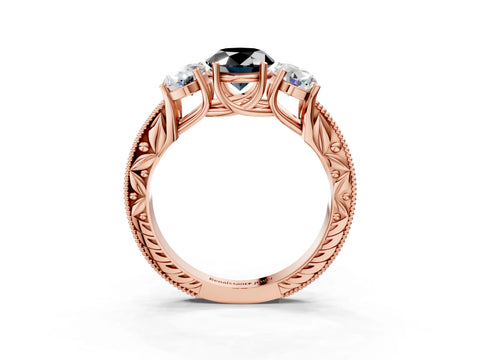 Rose gold Three-Stone Fancy Black Oval Cut Cut Milgrain Pavé Engagement Ring_15