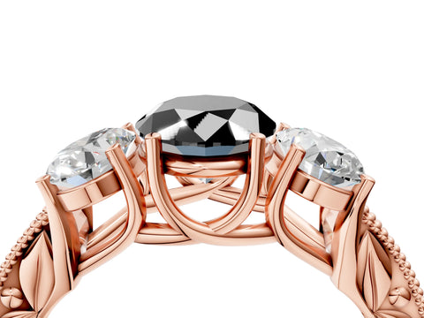 Rose gold Three-Stone Fancy Black Oval Cut Cut Milgrain Pavé Engagement Ring_16