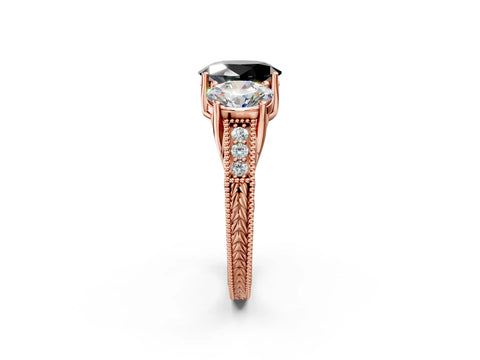 Rose gold Three-Stone Fancy Black Oval Cut Cut Milgrain Pavé Engagement Ring_2