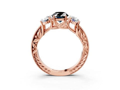 Rose gold Three-Stone Fancy Black Oval Cut Cut Milgrain Pavé Engagement Ring_3