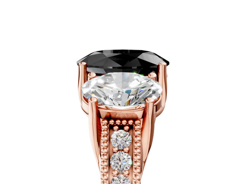 Rose gold Three-Stone Fancy Black Oval Cut Cut Milgrain Pavé Engagement Ring_5