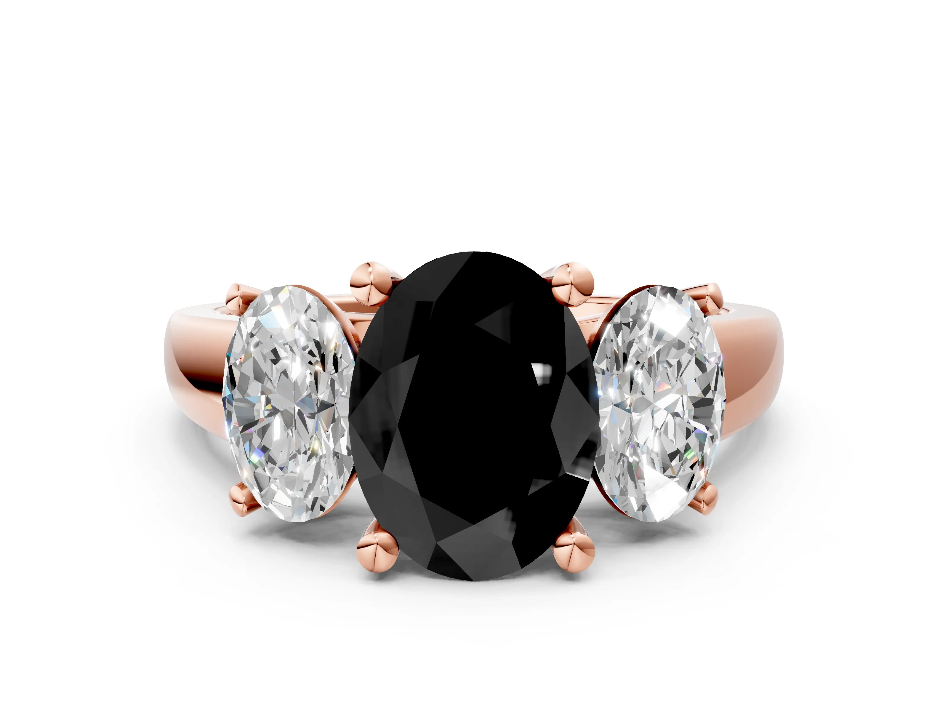 Rose gold Three-Stone Fancy Black Oval Cut Cut Solitaire Ring with Classic Prong Setting