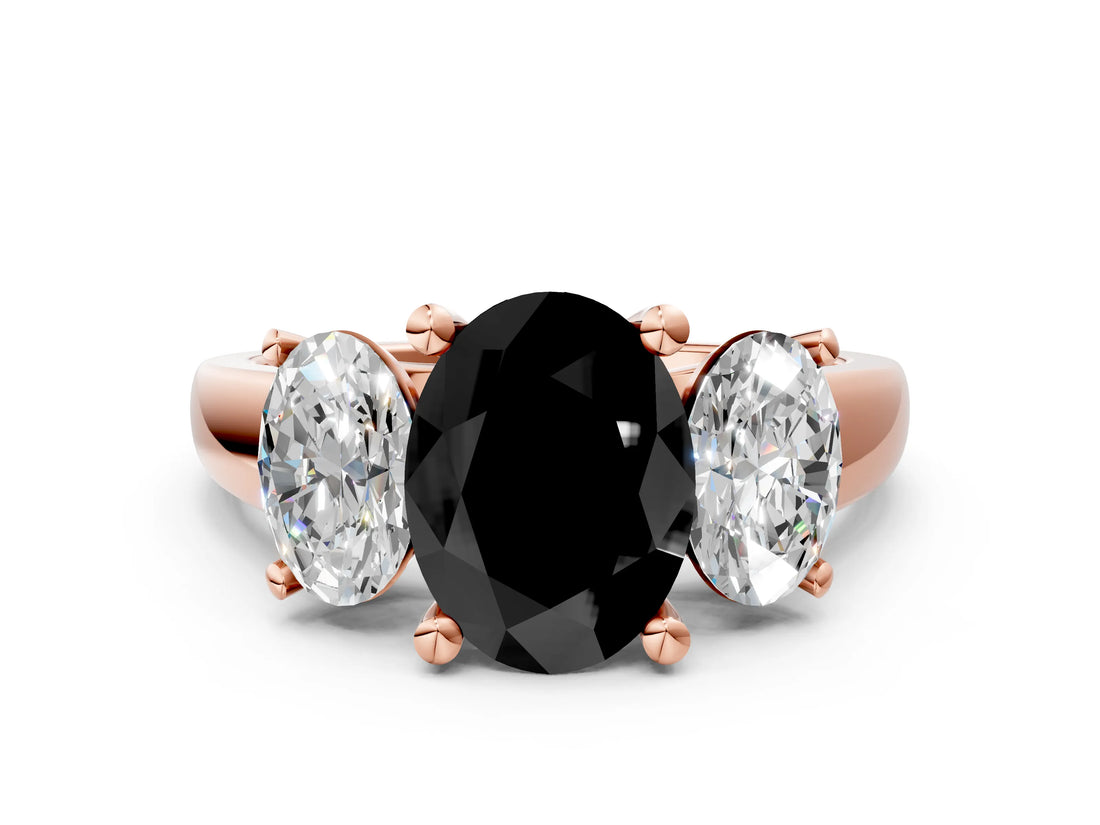Rose gold Three-Stone Fancy Black Oval Cut Cut Solitaire Ring with Classic Prong Setting