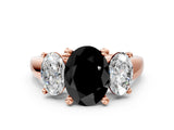 Rose gold Three-Stone Fancy Black Oval Cut Cut Solitaire Ring with Classic Prong Setting