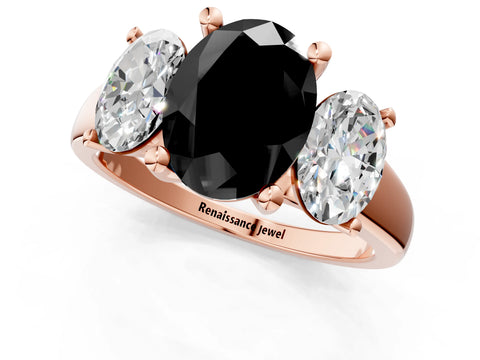 Rose gold Three-Stone Fancy Black Oval Cut Cut Solitaire Ring with Classic Prong Setting_1