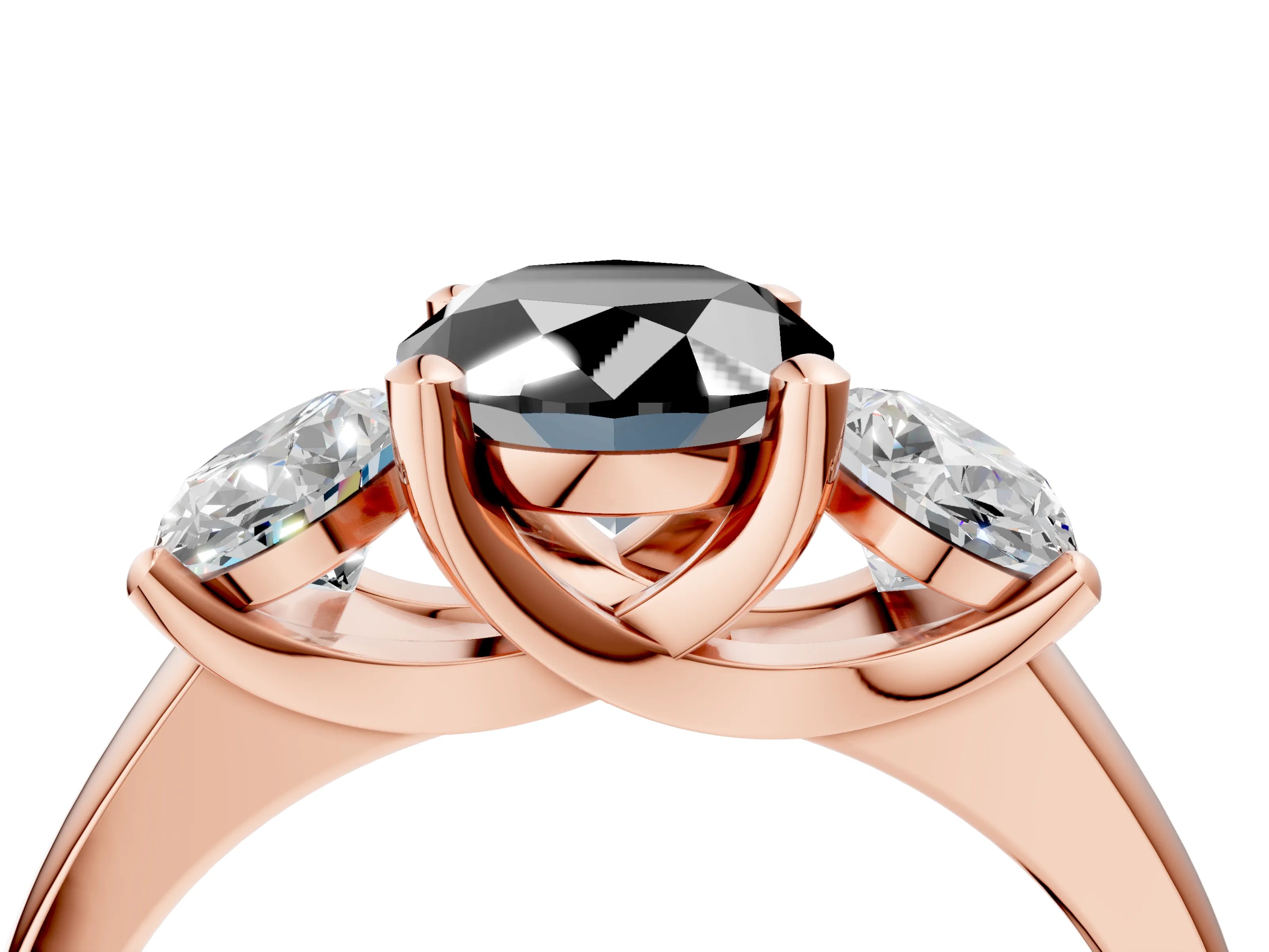 Rose gold Three-Stone Fancy Black Oval Cut Cut Solitaire Ring with Classic Prong Setting_4