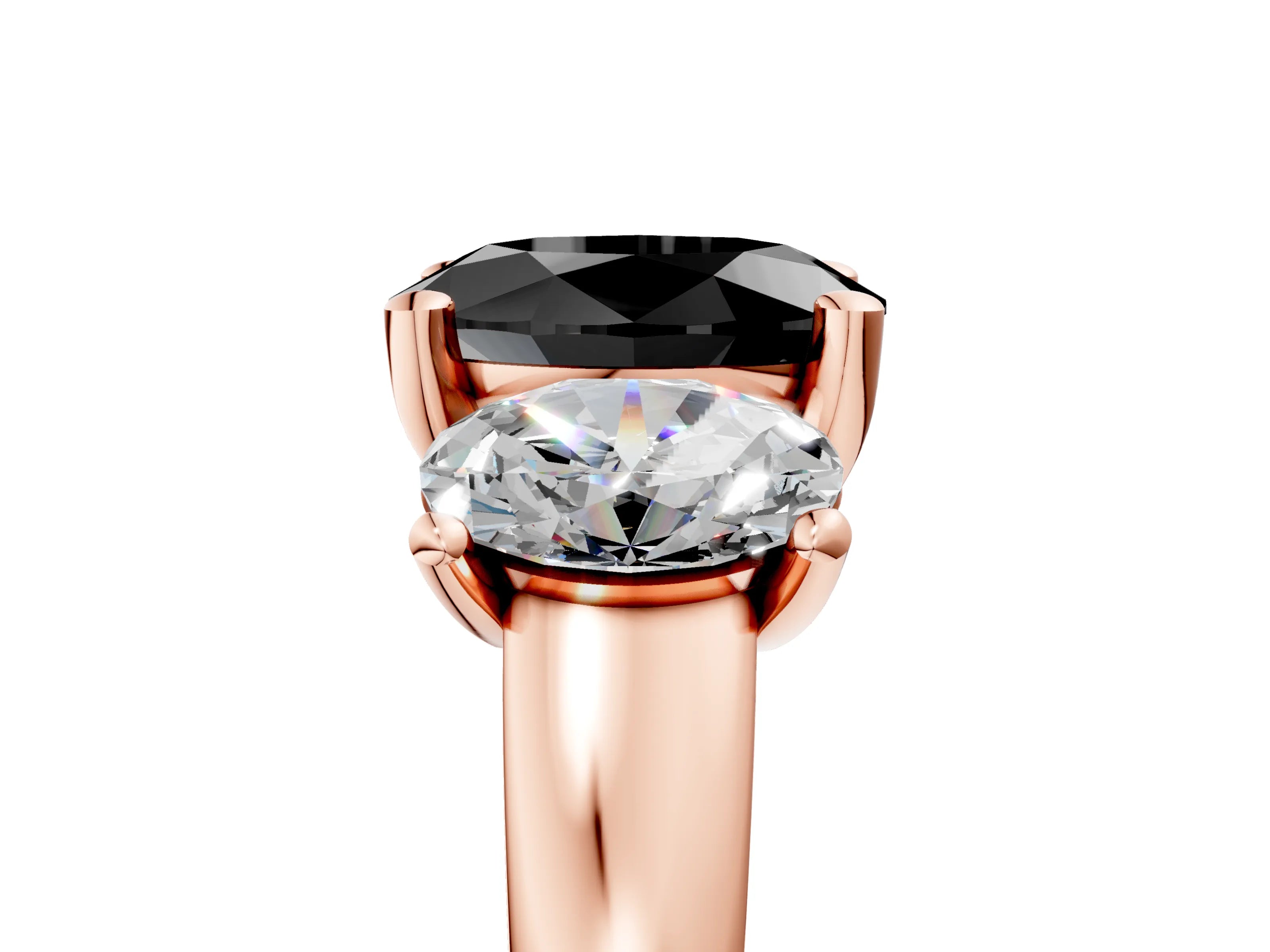 Rose gold Three-Stone Fancy Black Oval Cut Cut Solitaire Ring with Classic Prong Setting_5