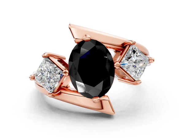 Rose gold Three-Stone Fancy Black Oval Cut Cut Tension Band Ring with Four-Prong Setting