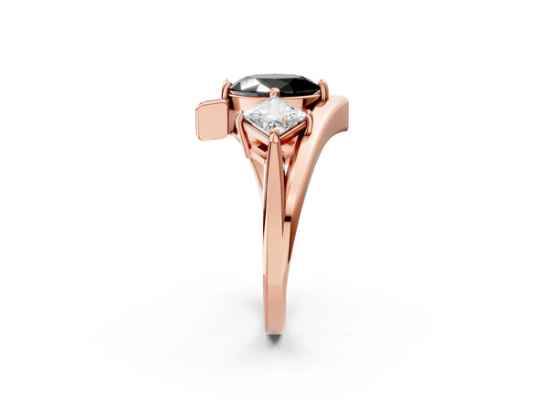 Rose gold Three-Stone Fancy Black Oval Cut Cut Tension Band Ring with Four-Prong Setting