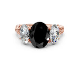 Rose gold Three-Stone Fancy Black Oval Cut Diamond Braided Band Ring with Four-Prong Setting_12