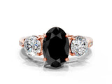 Rose gold Three-Stone Fancy Black Oval Cut Diamond Channel Set Engagement Ring with Prong Setting