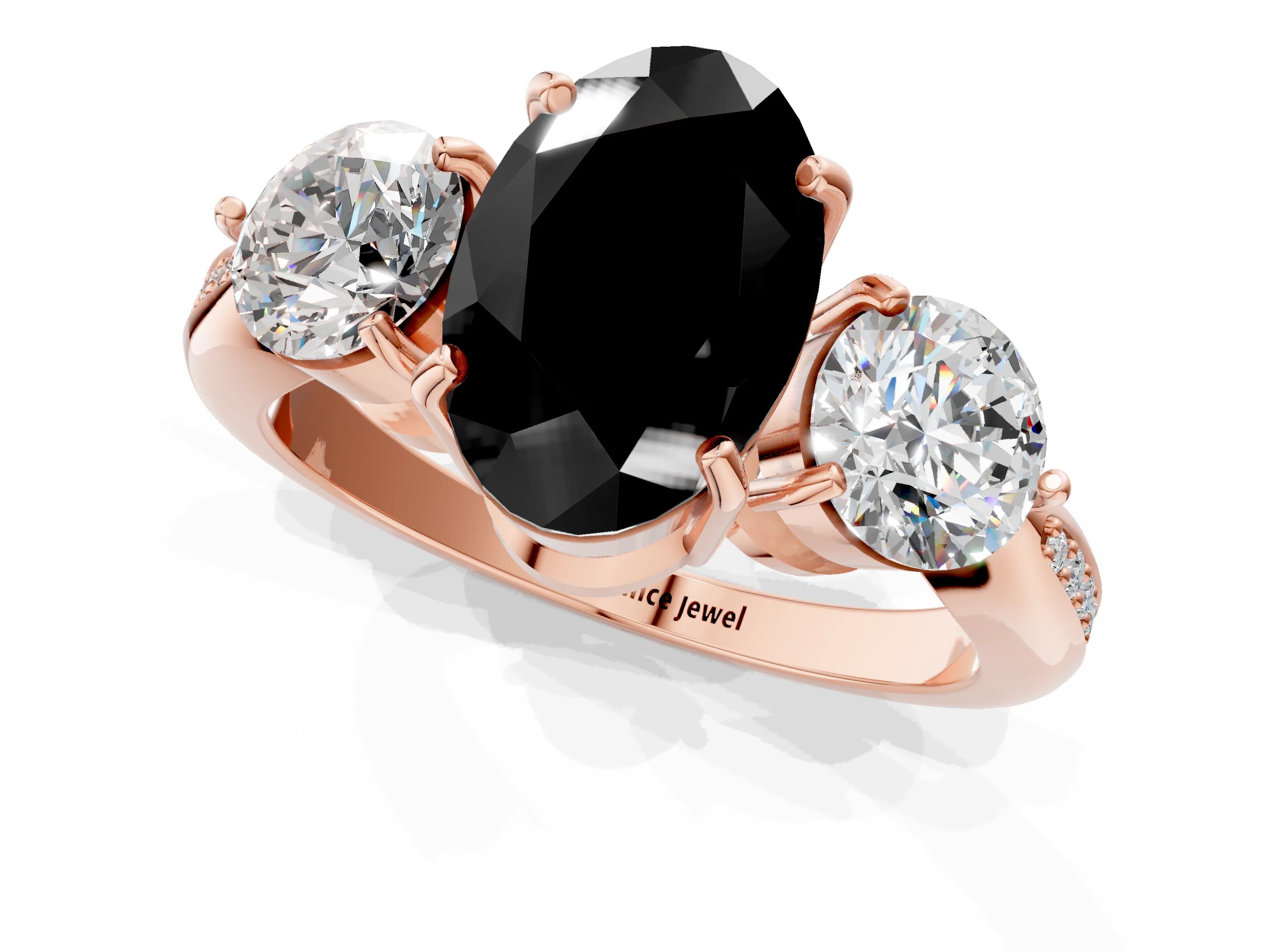 Rose gold Three-Stone Fancy Black Oval Cut Diamond Channel Set Engagement Ring with Prong Setting_1