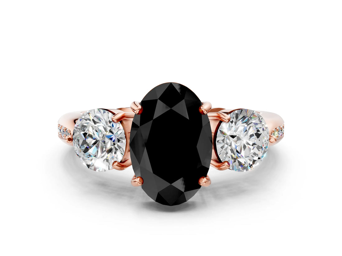 Rose gold Three-Stone Fancy Black Oval Cut Diamond Channel Set Engagement Ring with Prong Setting_12