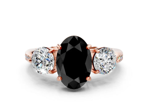 Rose gold Three-Stone Fancy Black Oval Cut Diamond Channel Set Engagement Ring with Prong Setting_12