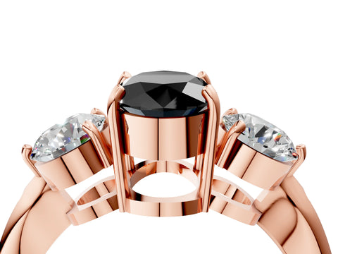 Rose gold Three-Stone Fancy Black Oval Cut Diamond Channel Set Engagement Ring with Prong Setting_16