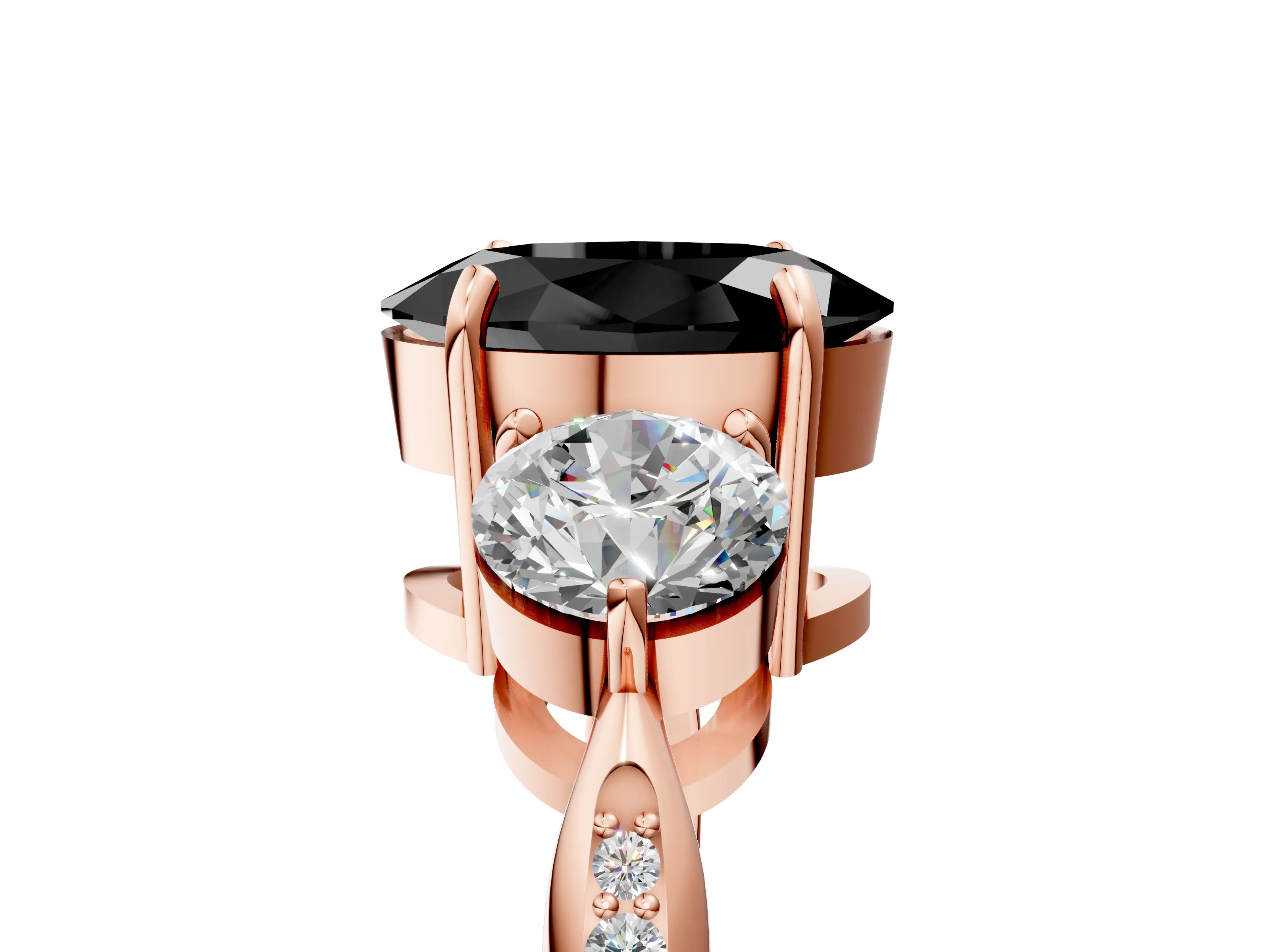 Rose gold Three-Stone Fancy Black Oval Cut Diamond Channel Set Engagement Ring with Prong Setting_17